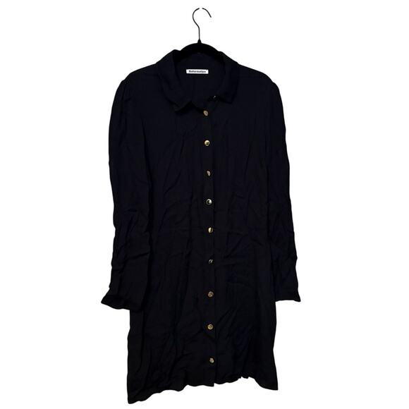 Reformation Black Gold Hugh Crepe Shirt Mini Dress Size 12 - Picture 4 of 10